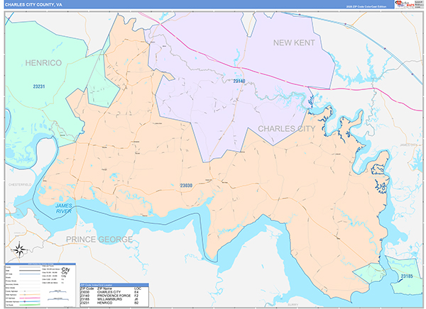 Charles City County, VA Zip Code Map